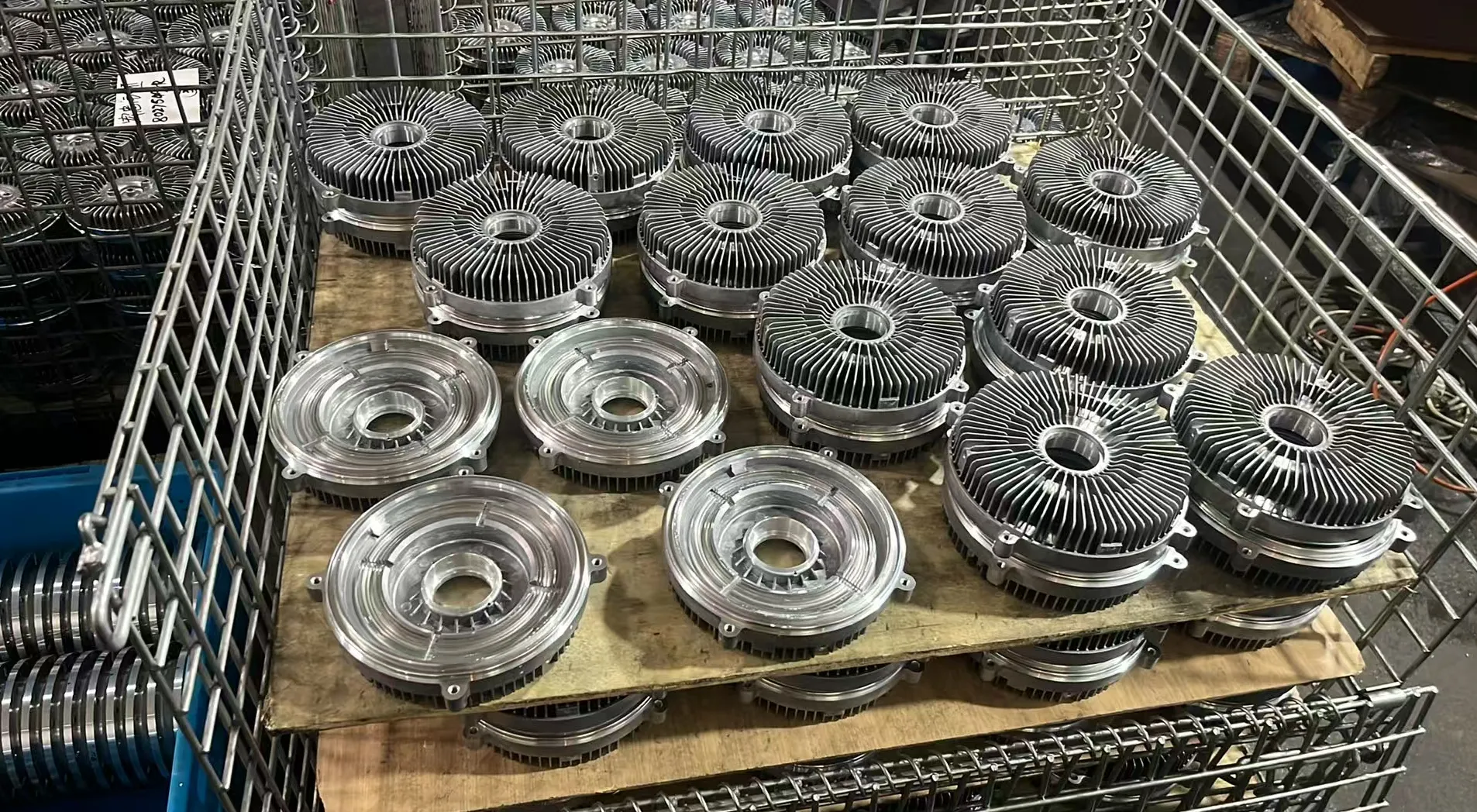 Worm gear and shaft components ready for assembly