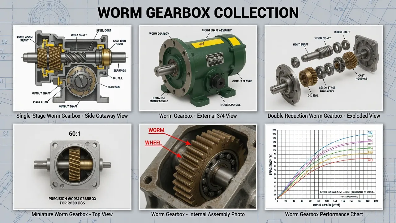 High-efficiency worm gearbox operating on industrial conveyor system