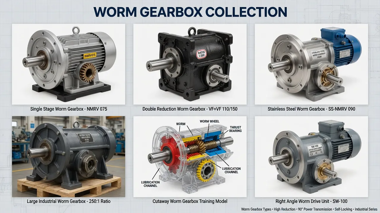 Heavy-duty worm gearbox powering long-distance industrial conveyor line