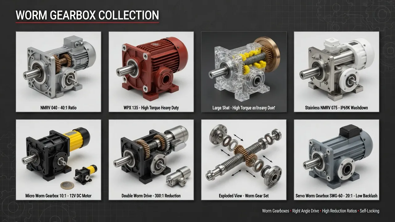 Worm gearbox catalog ordering code NMRV frame ratio motor flange mounting position IP rating